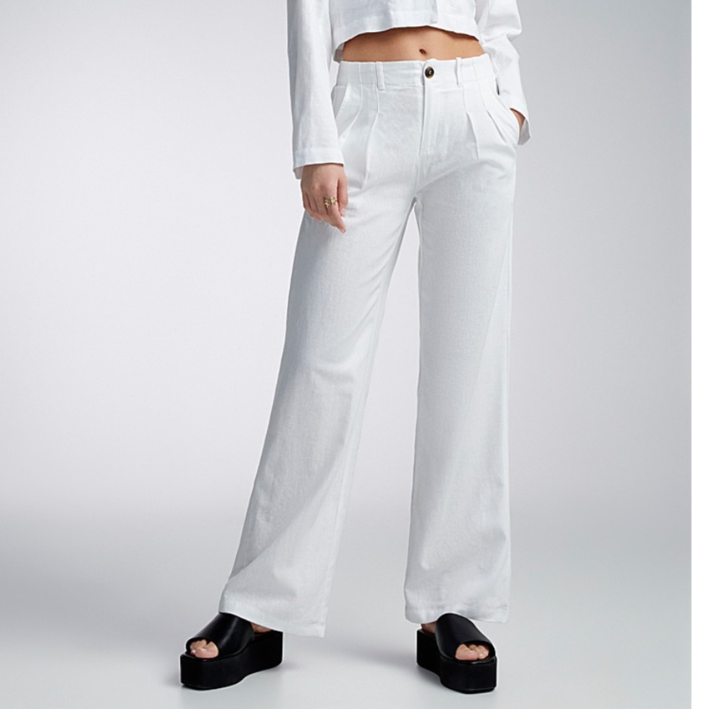 Love Tree boho white pleated wide-leg linen blend pants NWT